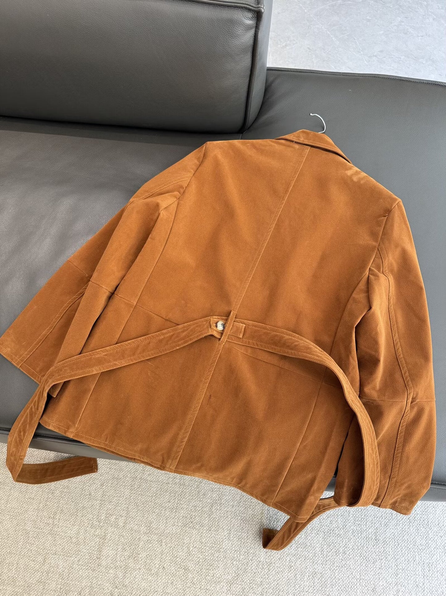 Women's 2025 new fashion with Belt loose suede suit jacket