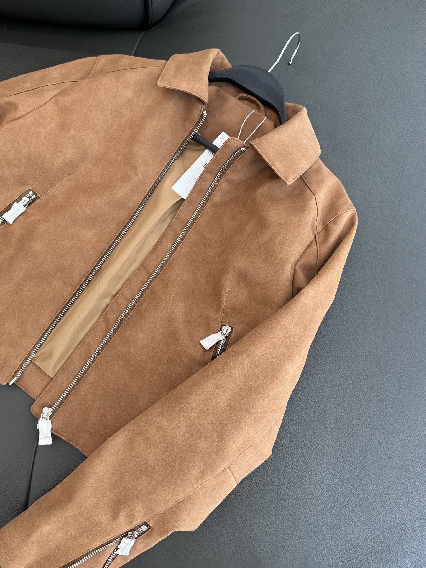 Women's 2025 new fashion short lapel Faux Leather jacket Coat