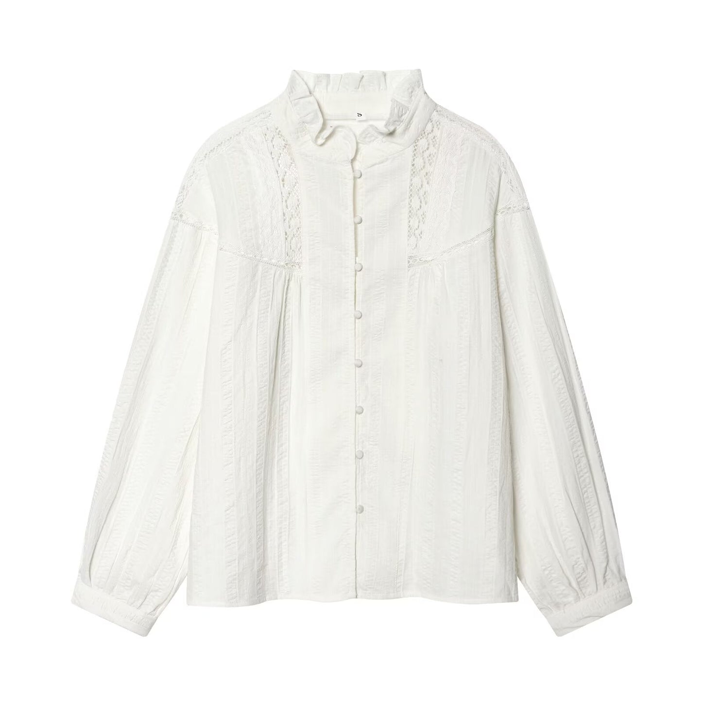Women's pleated lace decorative casual shirt