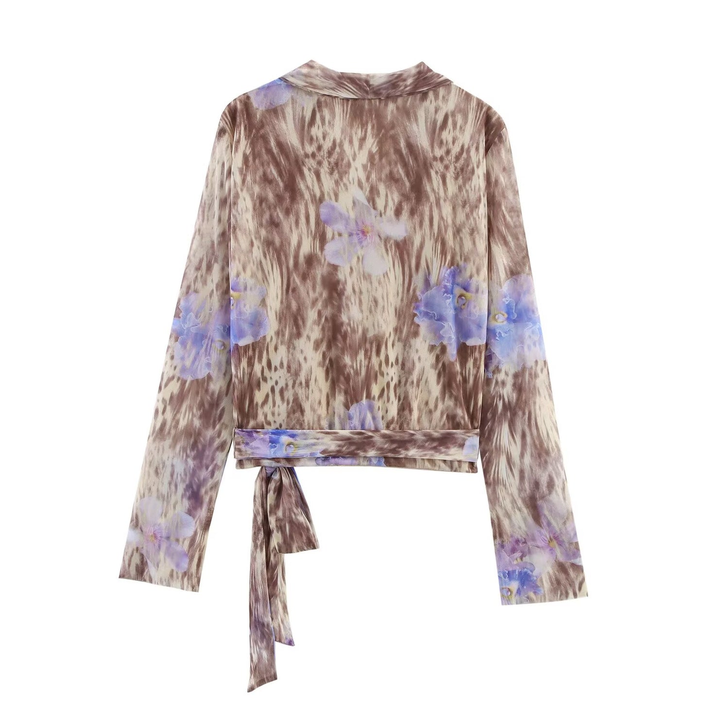 Women's 2025 new fashion printed tulle lace up shirt+Pants Women's suit