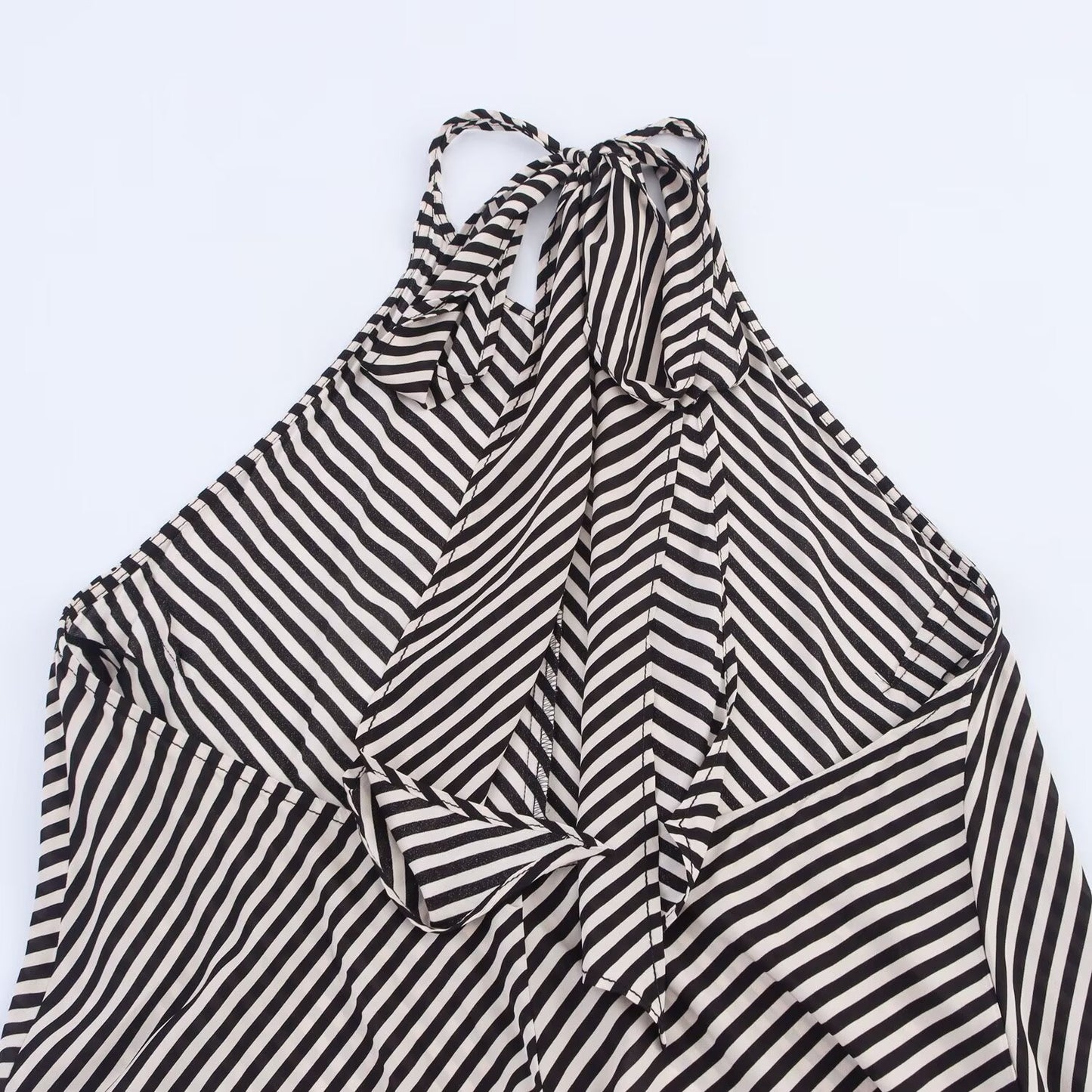 Women's New Fashion Sleeveless Striped Hanging Neck Midi Dress