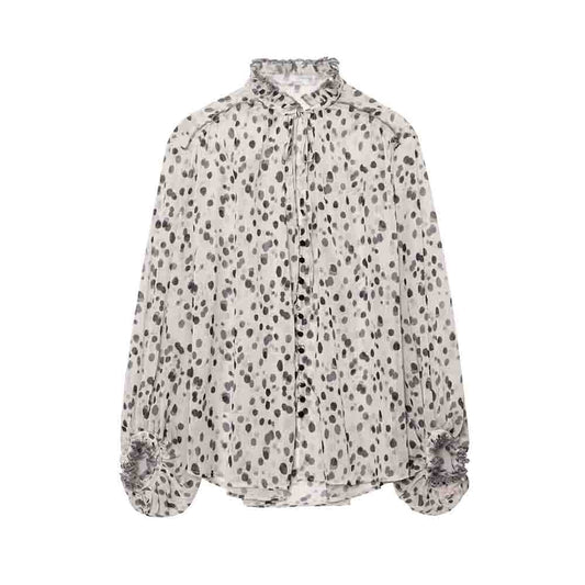 Women's New Fashion loose single breasted stand collar polka dot printed shirt