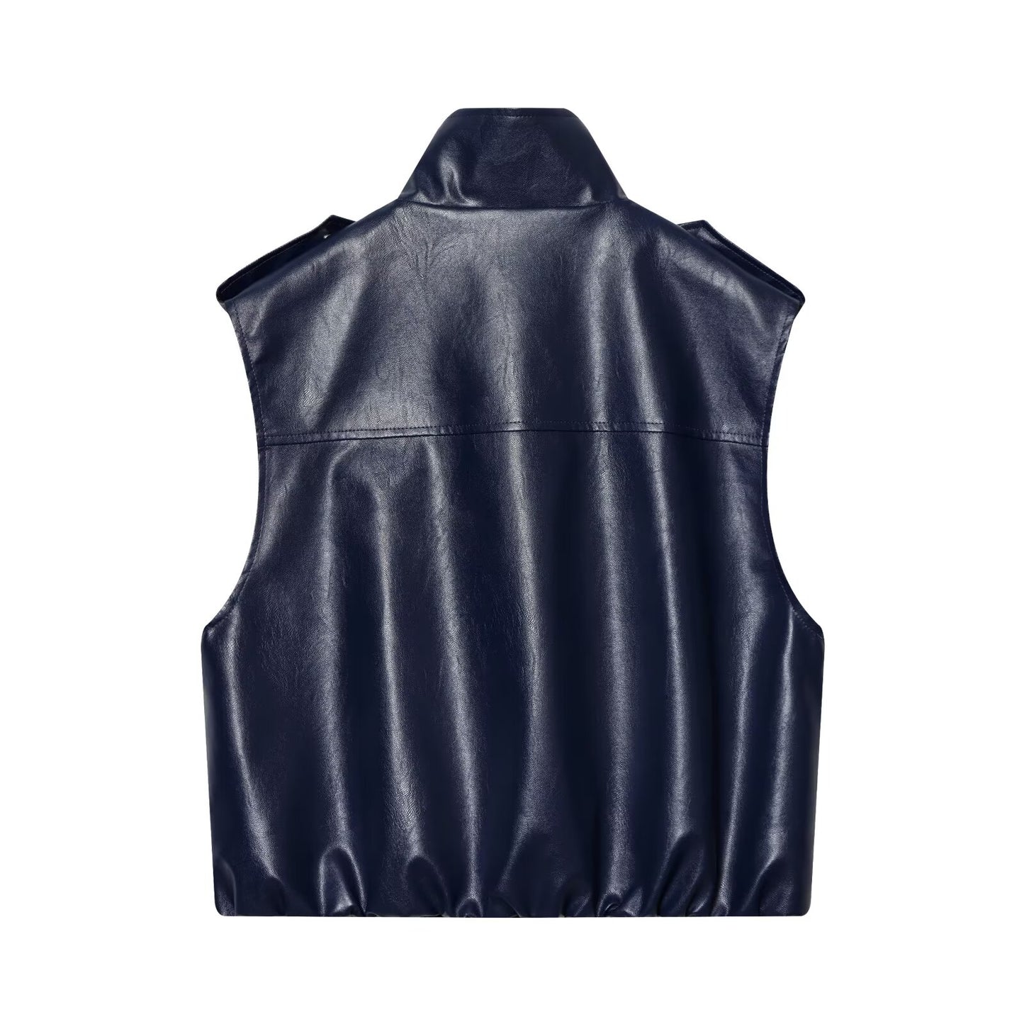 suit Women's 2 pieces leather effect sleeveless stand collar top+Skirts