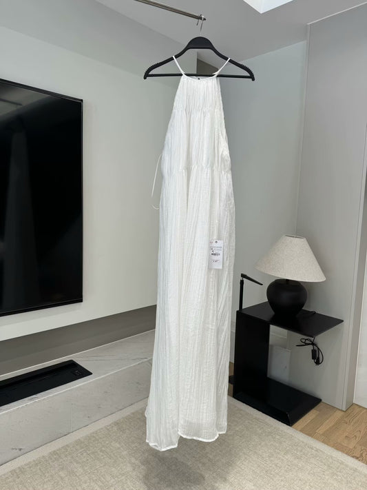 Women's 2025 chic fashion texture hanging neck dress retro sleeveless women's dress