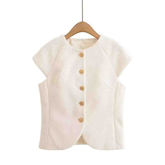 Women's 2025 new fashion casual single breasted textured vest top
