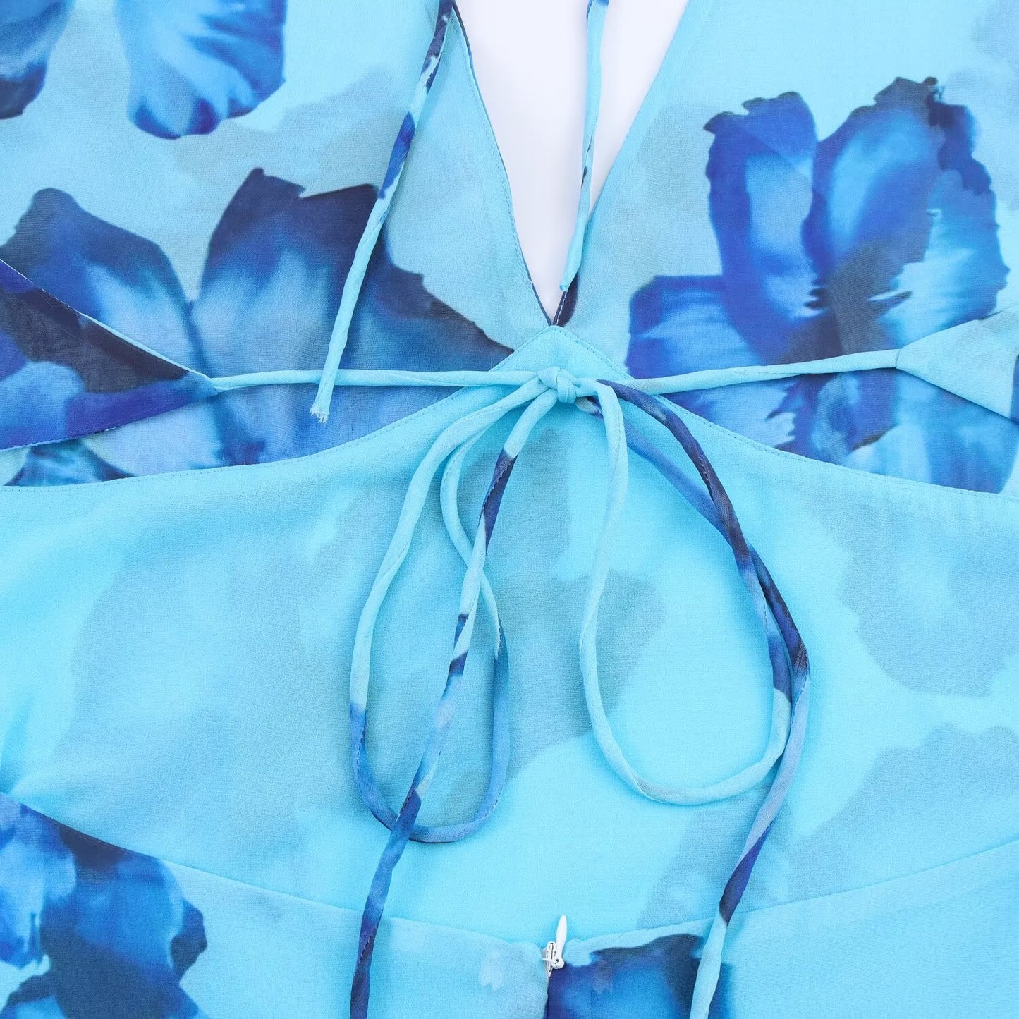 Women's new fashion hanging neck collar printed MIDI dress