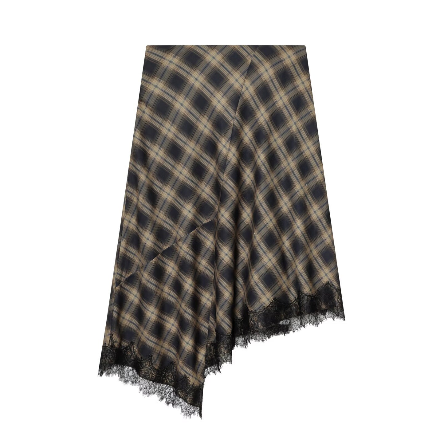 Women's lace hem casual plaid MIDI skirt