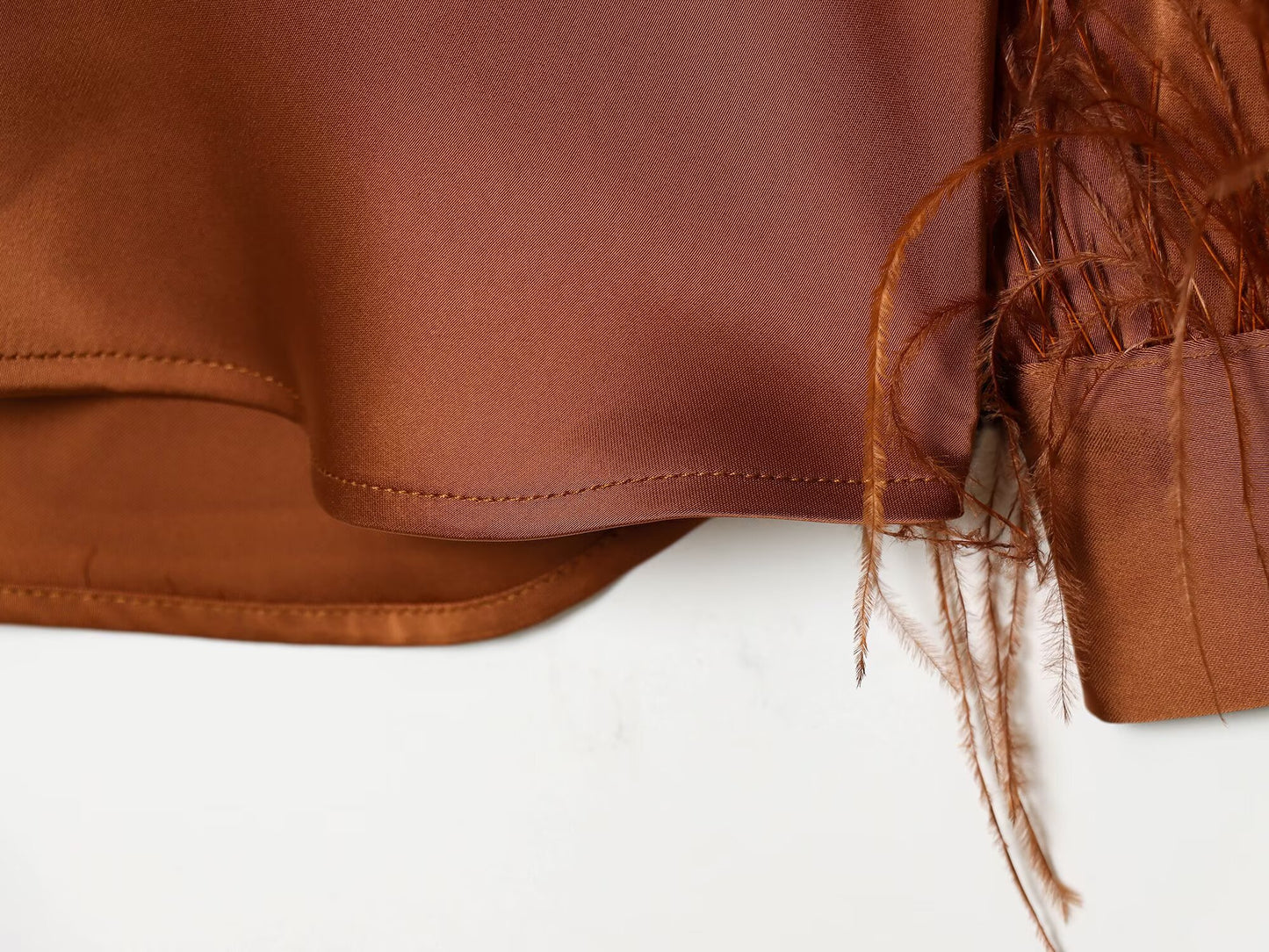 Women's feather decorated lapel satin textured shirt