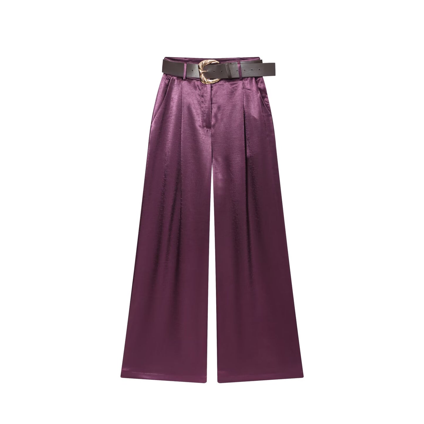 Women's with Belt loose satin textured wide leg pants