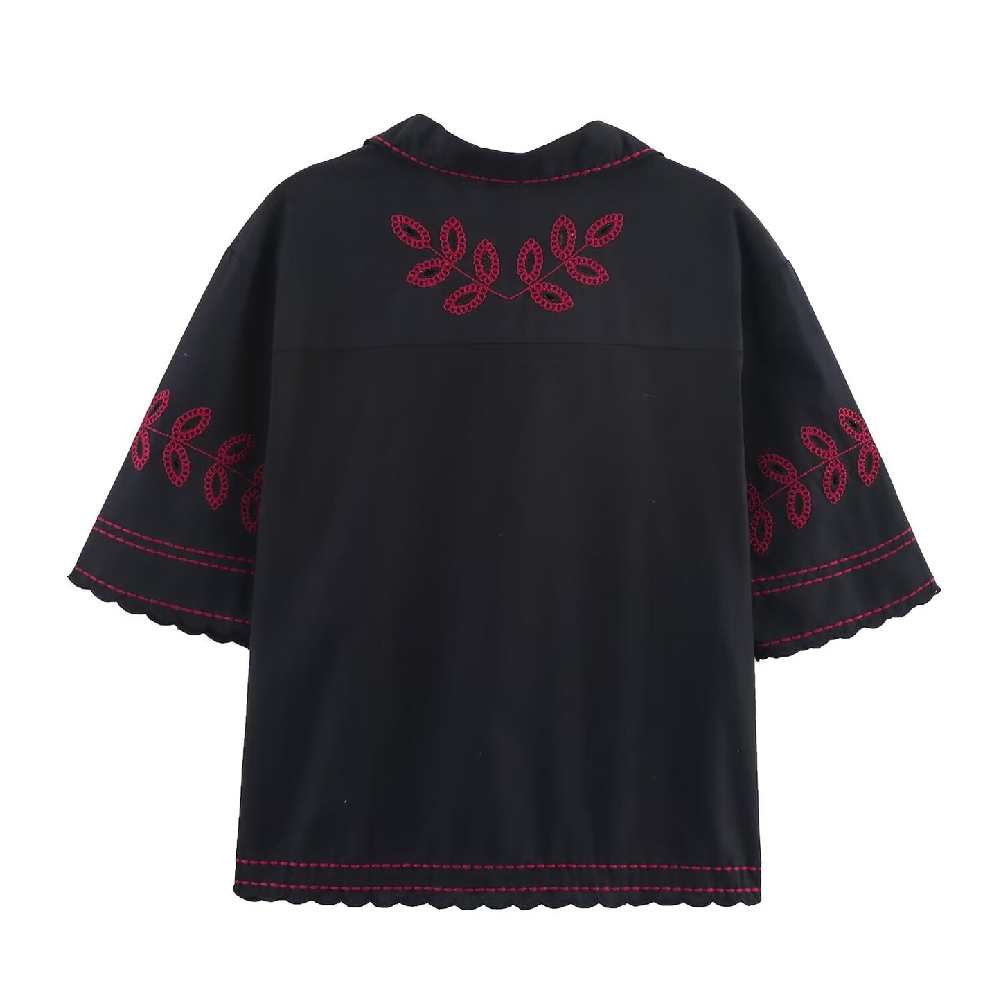 suit Women's 2 pieces new short sleeved lapel embroidered shirt+ Shorts suit