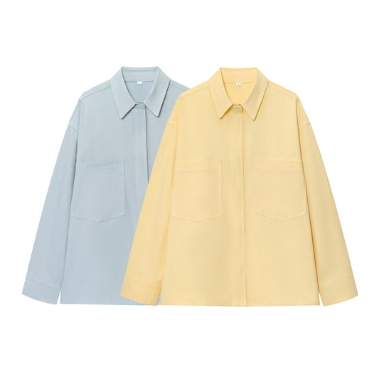 Women's new fashion pocket decoration loose button up shirt