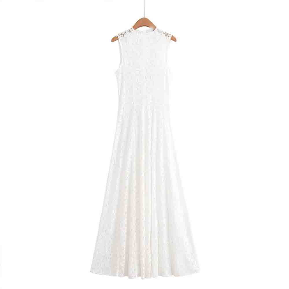 Women's 2025 New Fashion Lace Splicing Sleeveless Midi Dress