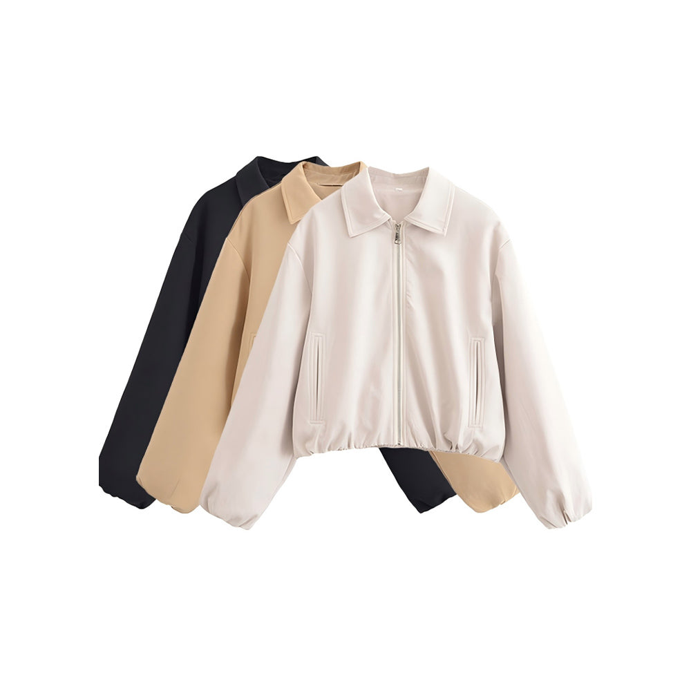 Women's new fashion lapel long sleeved zipper jacket Coat