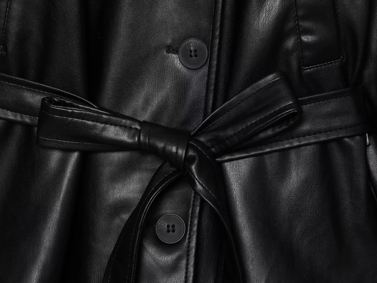 Women's new fashion with Belt short Faux Leather windbreaker Coat