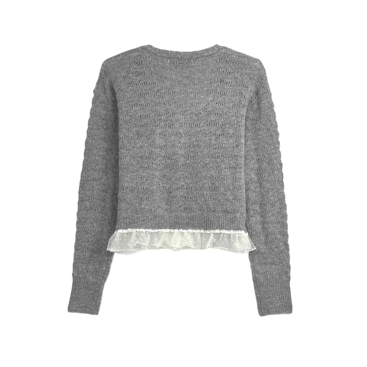 Women's new fashion lace patchwork V-neck knitted cardigan