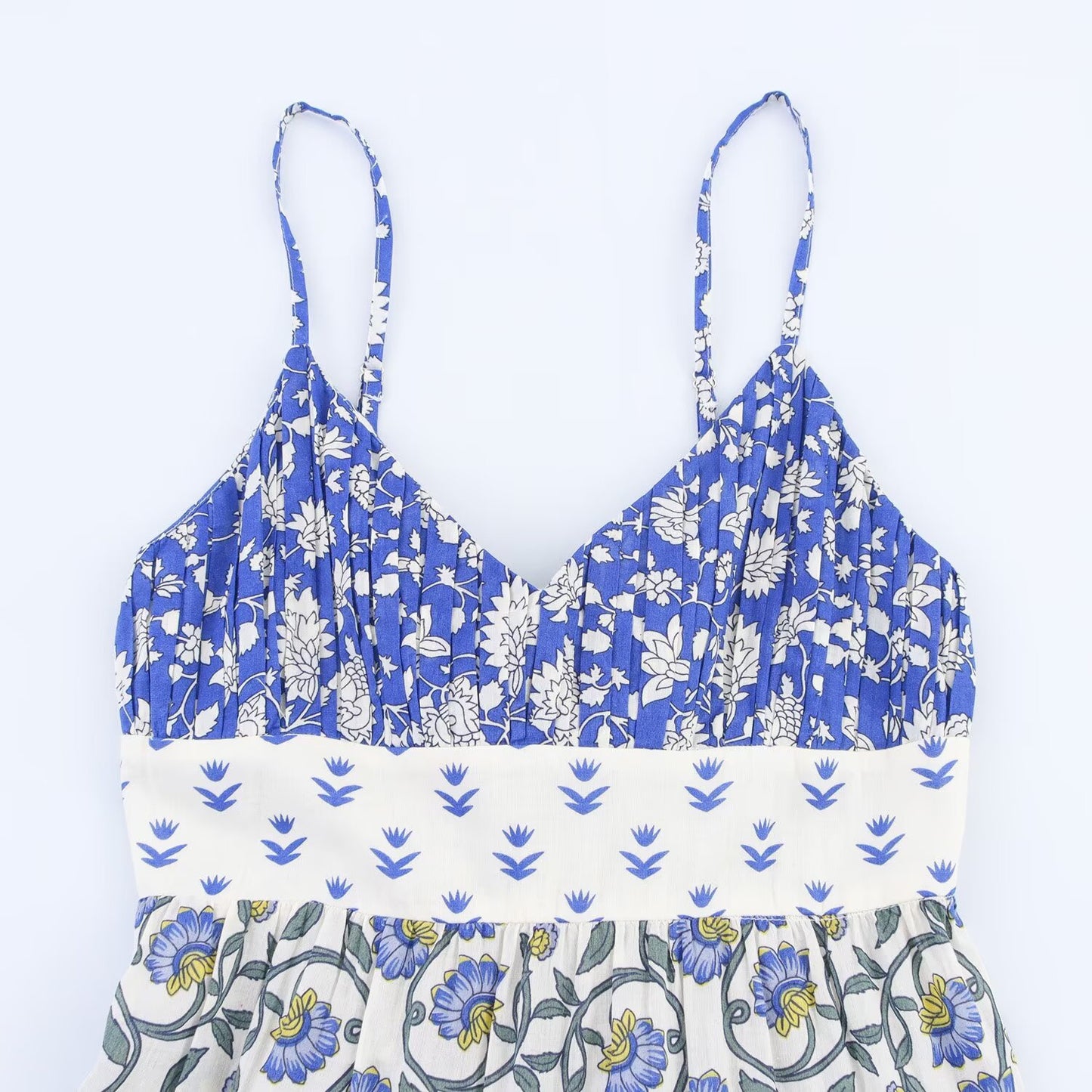 Women's new fashion sleeveless patchwork printed suspender MIDI dress