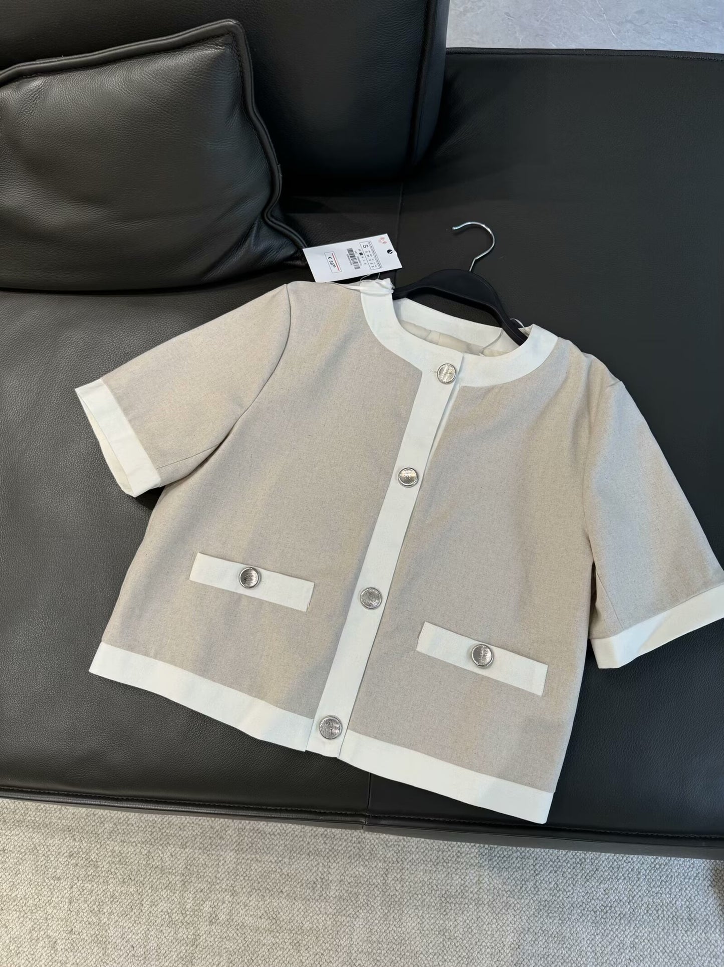 Women's new fashion linen blended O-Neck short sleeved suit coat