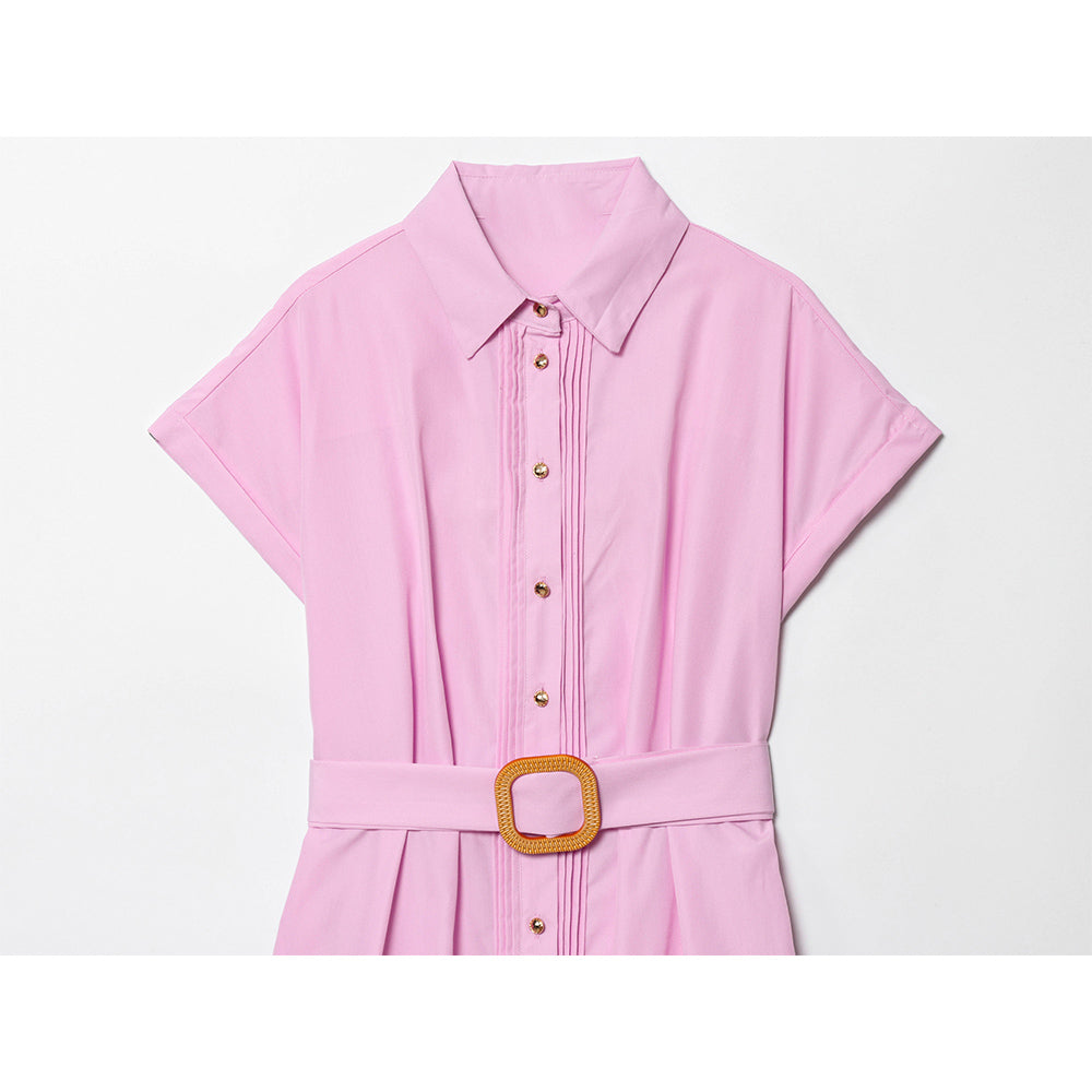 Women's 2025 Fashion With Belt Poplin Shirt style Midi Dress