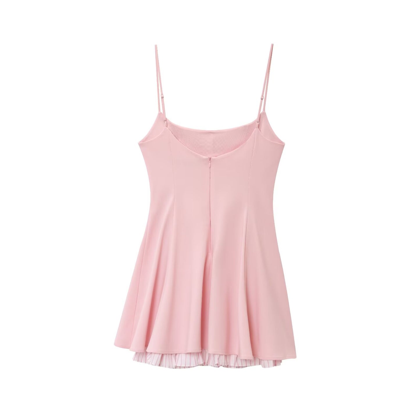 Women's new fashion patchwork striped hem suspender mini dress