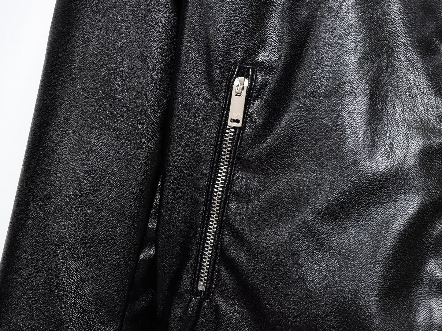 Women's new fashion black stand collar Faux Leather jacket Coat+Pants suit