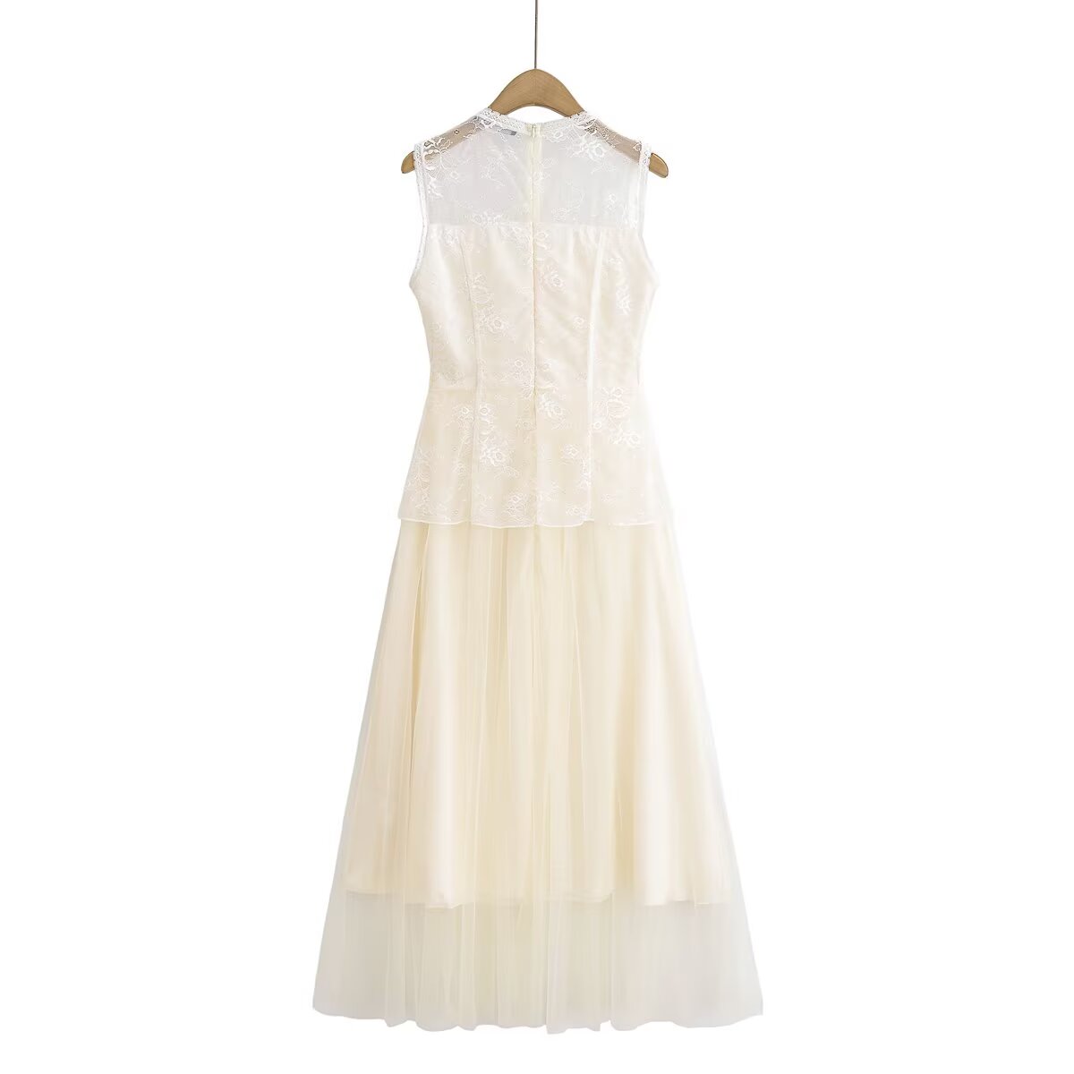 Women's New Fashion Lace Splicing Mesh Sleeveless Midi Dress