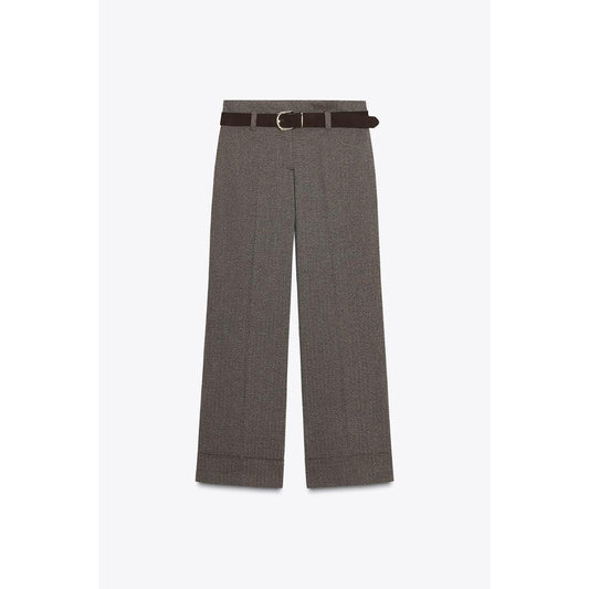 Women's new fashion with Belt casual herringbone diagonal pants