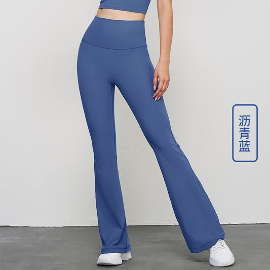 Women's high-waist hip yoga pants outdoor wide-leg fitness pants nude slim sports bell bottoms.