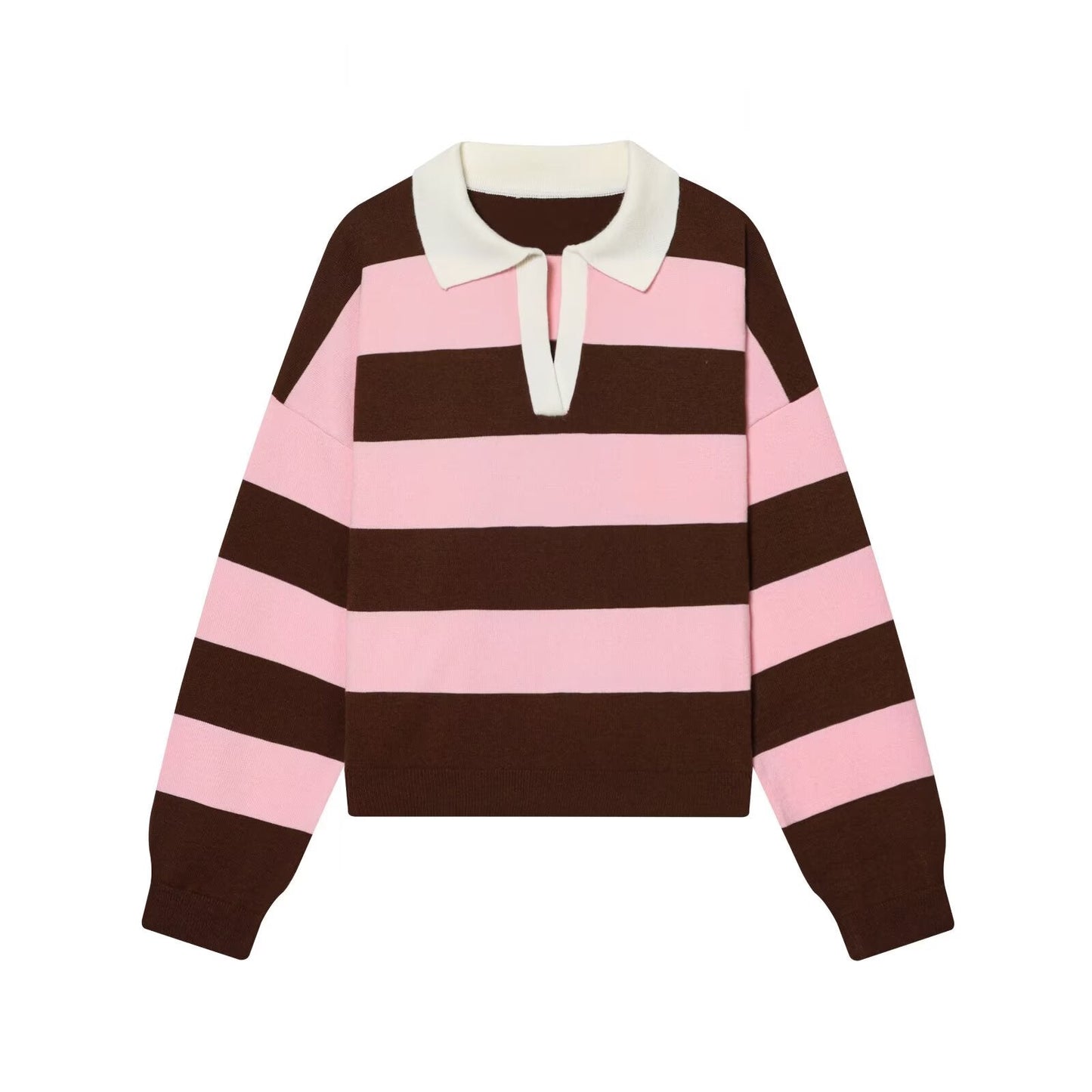 Women's casual soft texture striped knitted polo shirt