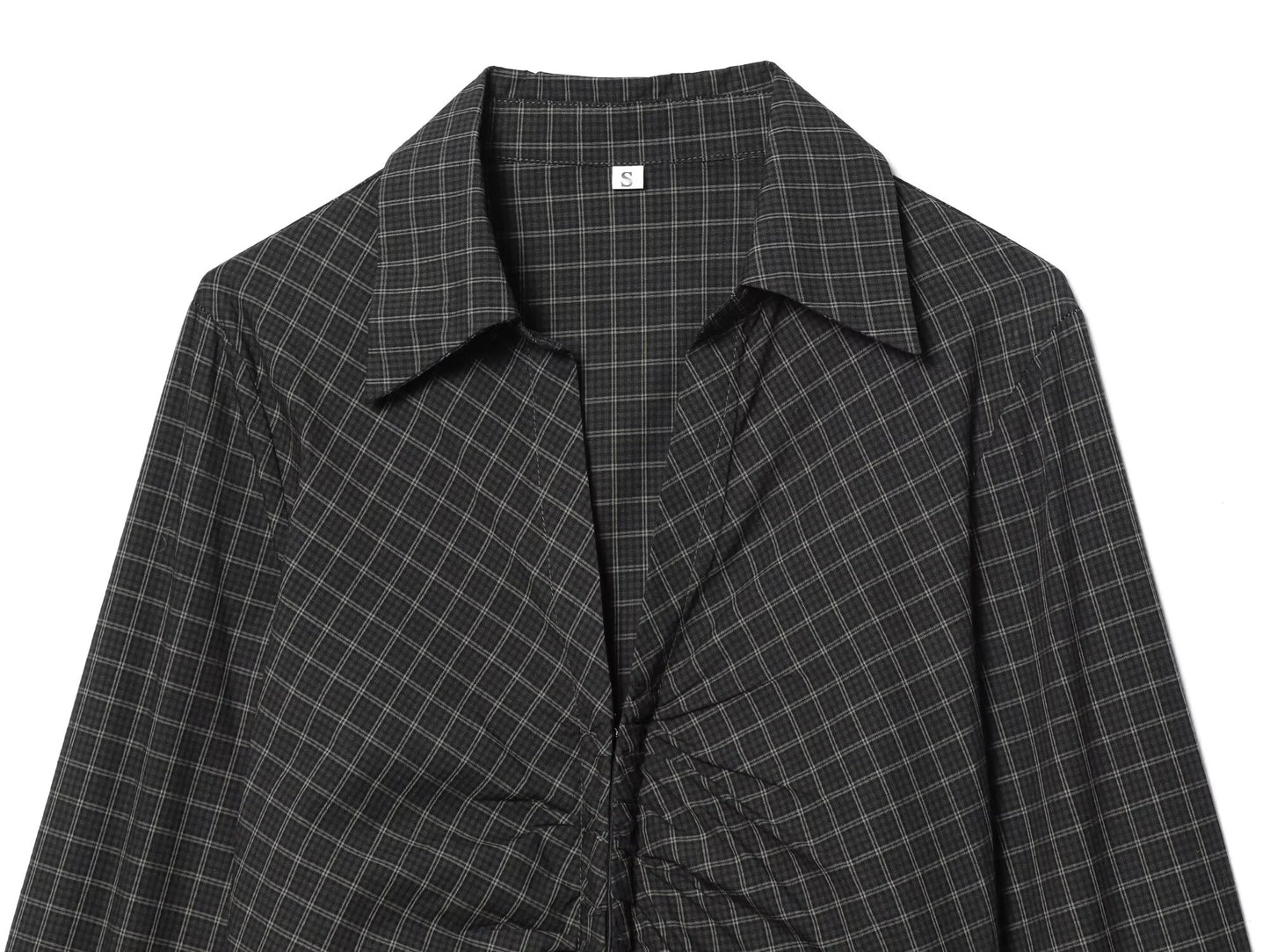 Women's pleated decorative slim plaid top