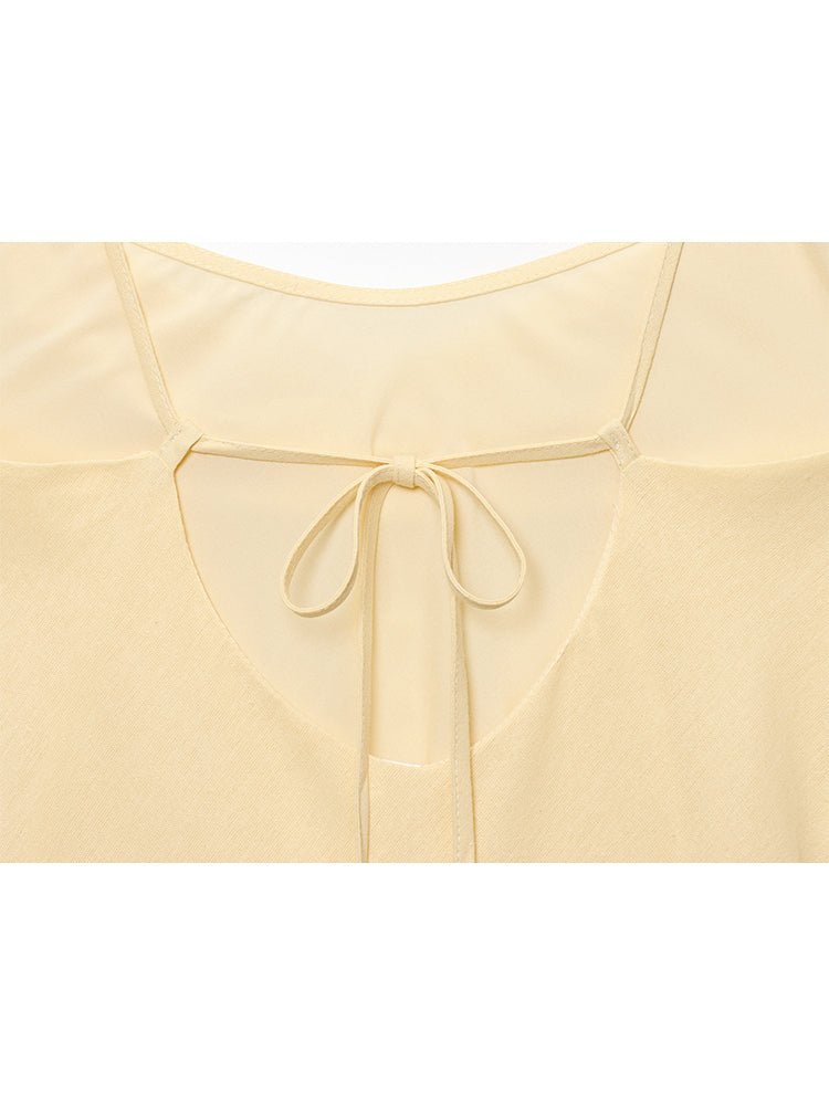 Women's New Fashion Solid Ramie Blended Underwear Style suspender Midi Dress