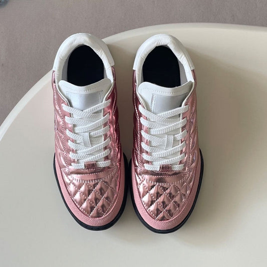 Women's new bright rhombic plaid casual shoes
