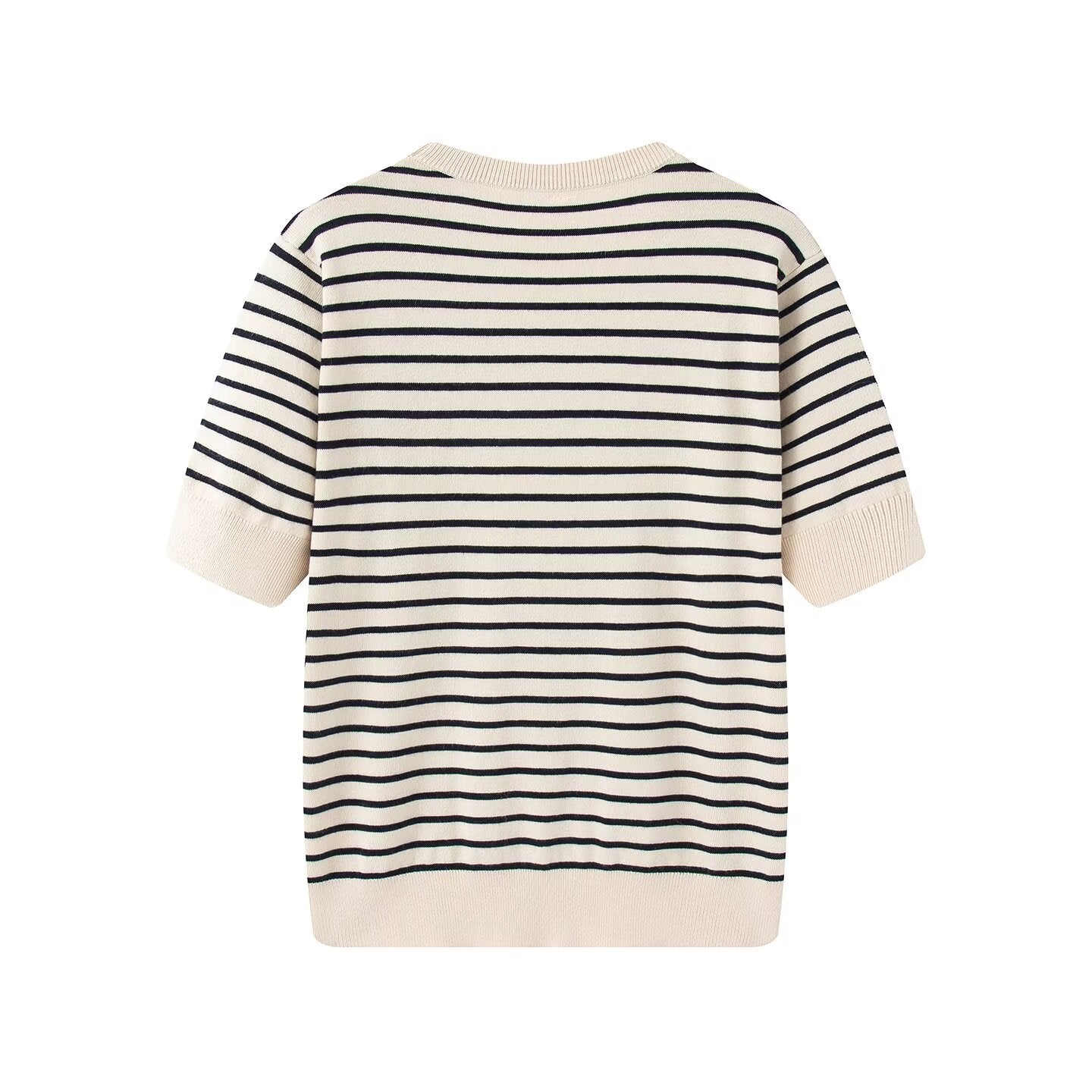 suit Women's 2 pieces O Neck striped knitted Coat+T-shirt