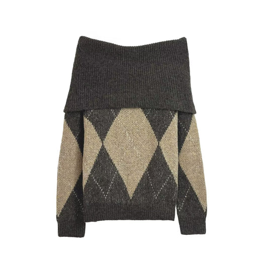 Women's new fashion soft texture diamond grid strapless knit sweater