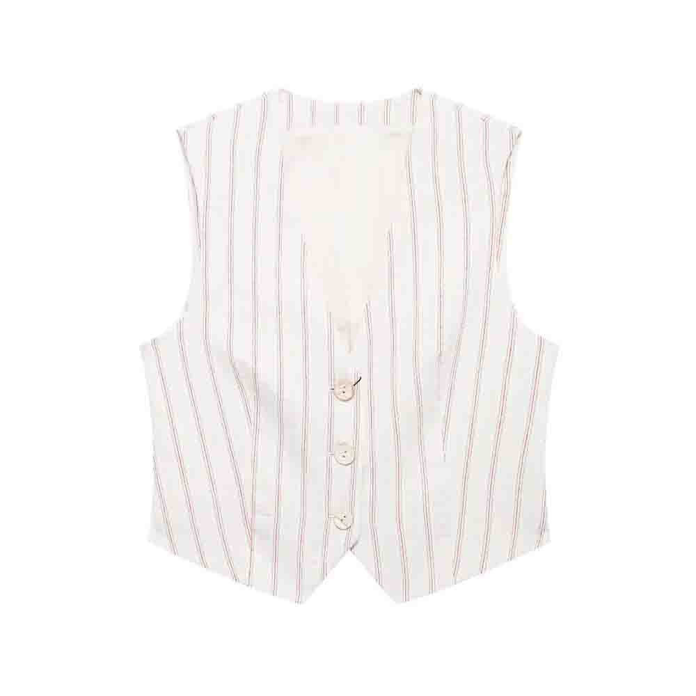 Women's new fashion striped single breasted V-neck vest+shorts