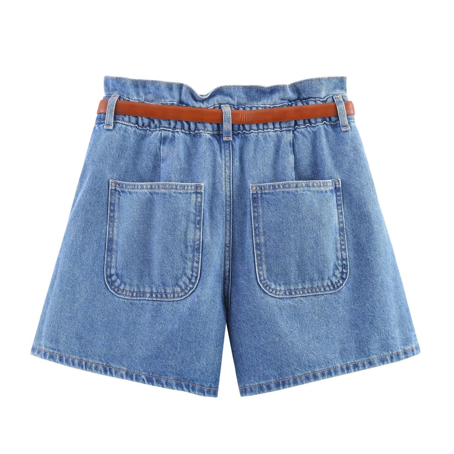 Women's New Fashion With Belt High Waist Paper Bag style Casual Denim shorts