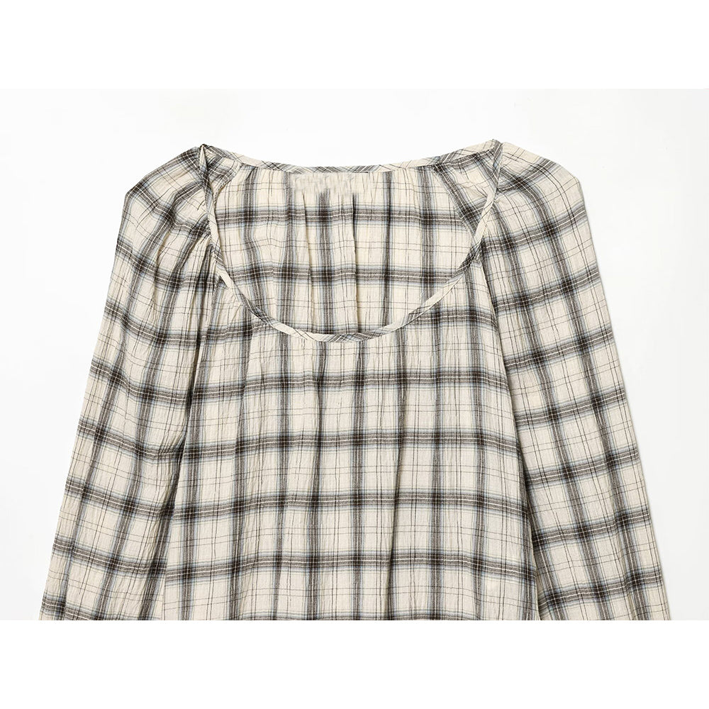 suit Women's 2 pieces short O Neck checkered shirt+Skirts