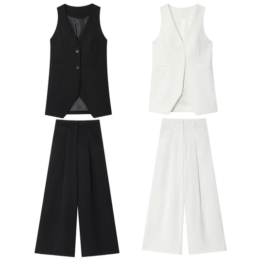 Women's new fashion slim single breasted V-neck vest+Pants suit