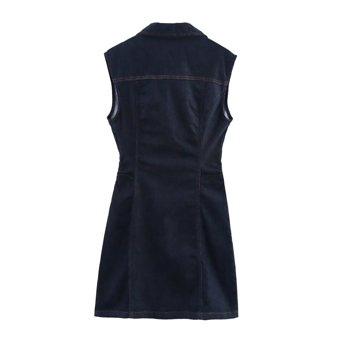Women's new fashion sleeveless shirt style slim denim mini dress