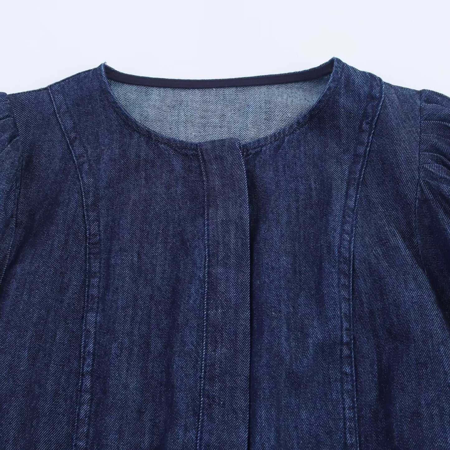 Women's new chic fashion bubble short sleeved denim MIDI dress