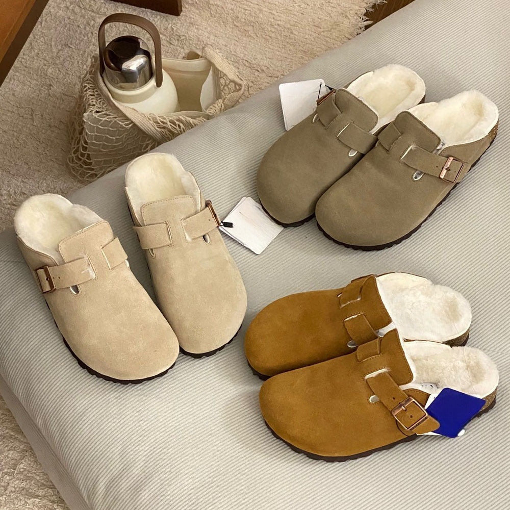 New women's fleece-lined platform slippers