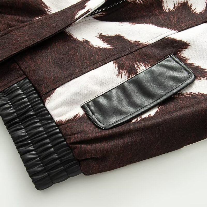 Women's new PU imitation leather splicing jacket Coat