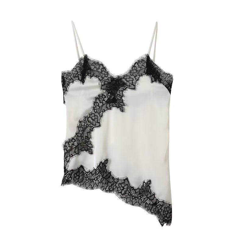 Women's asymmetrical lace V-neck suspender top
