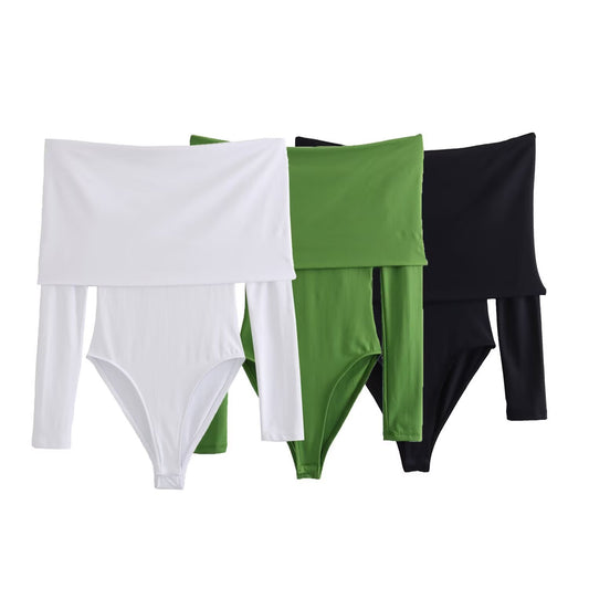 2025 Women's New Fashion Long Sleeve Tight Off Shoulder Short jumpsuit