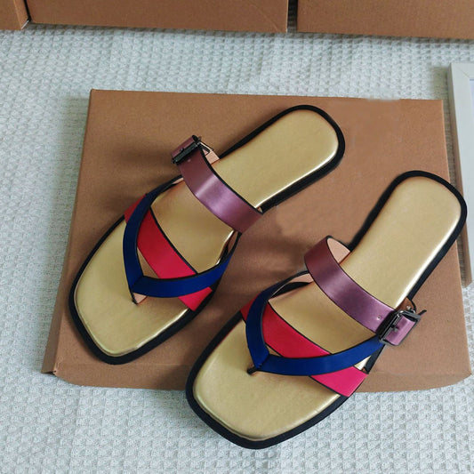 Women's New Fashion Casual Joker Flat-bottomed Comfortable Wearing Flat-bottomed Slippers Flip-flops Sandals.