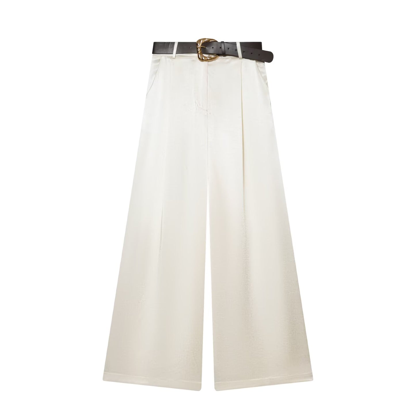 Women's with Belt loose satin textured wide leg pants