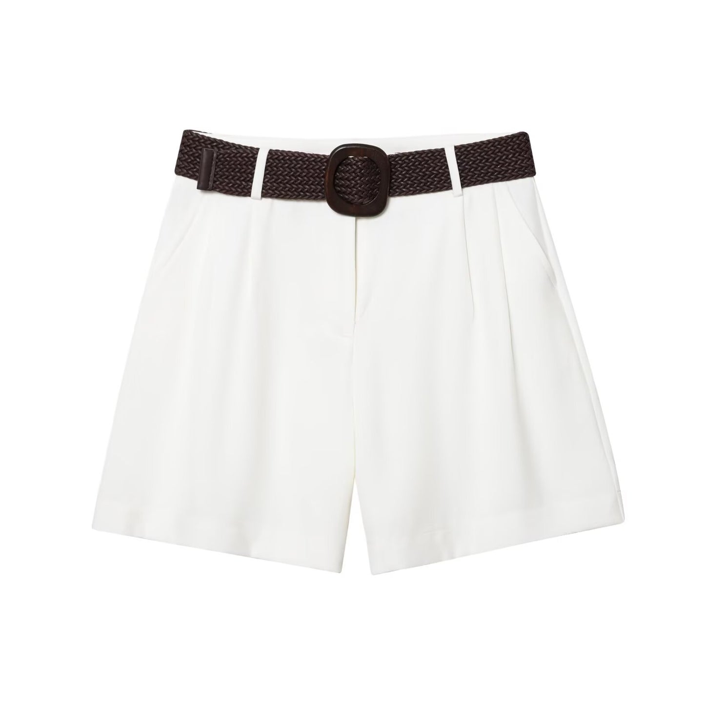Women's chic Fashion With Belt casual side pocket pleated shorts