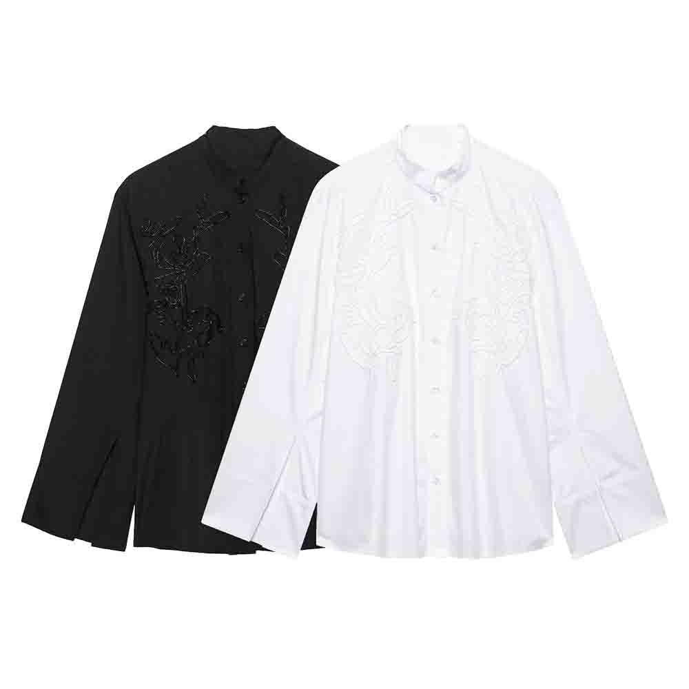 Women's new fashion loose single breasted embroidered cotton shirt