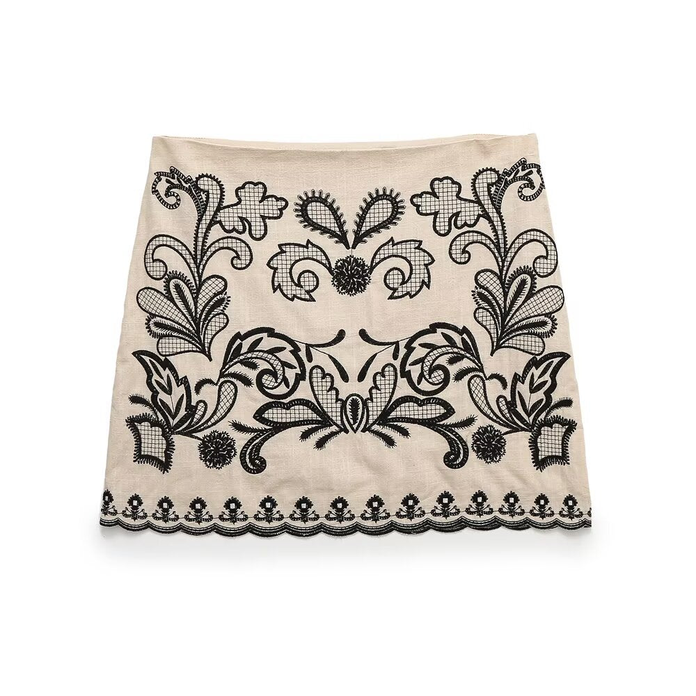 Women's new fashion short embroidered hanging collar top+Skirts suit