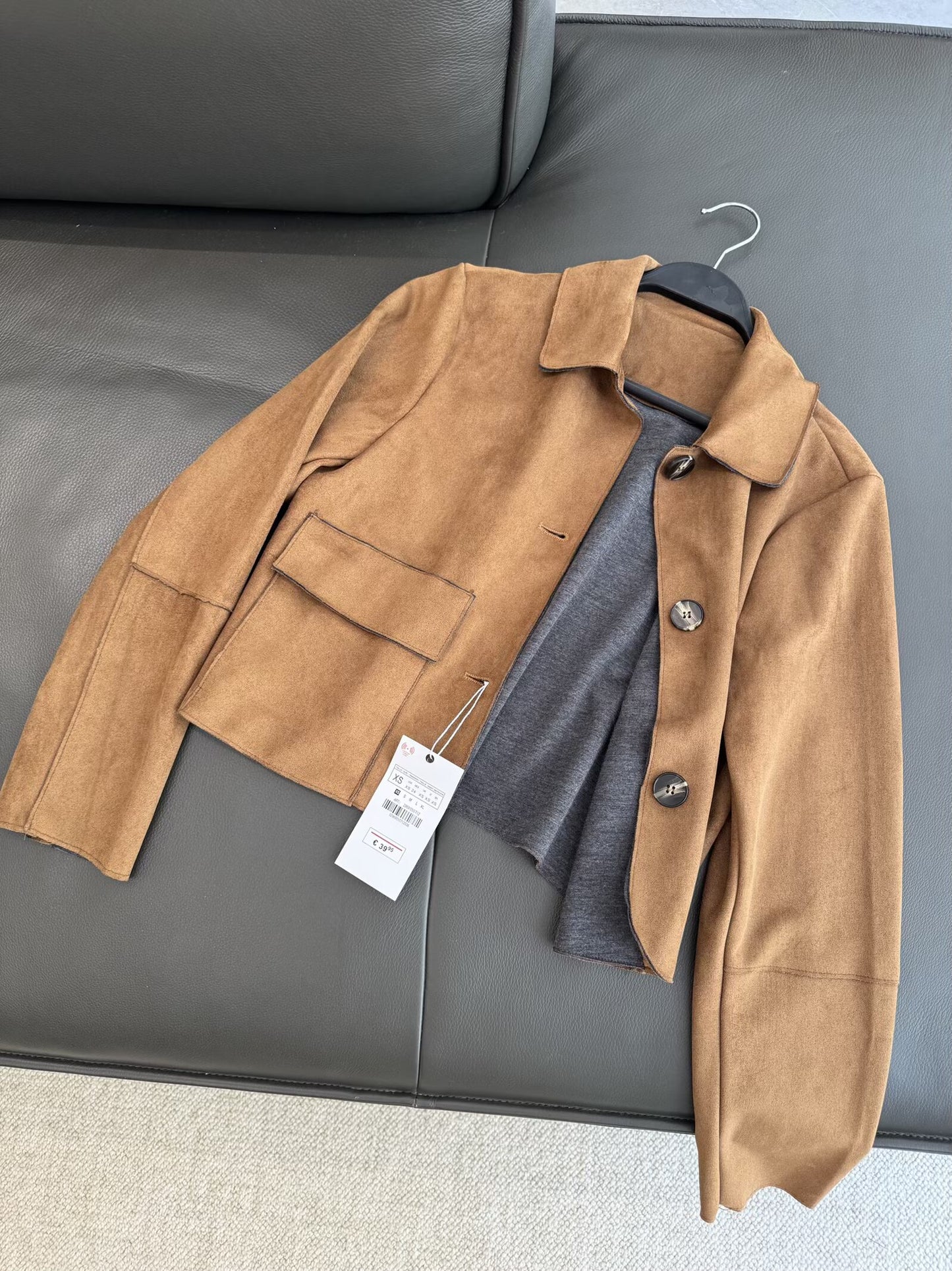 Women's 2025 fashion anti suede Leather effect short zipper jacket Coat