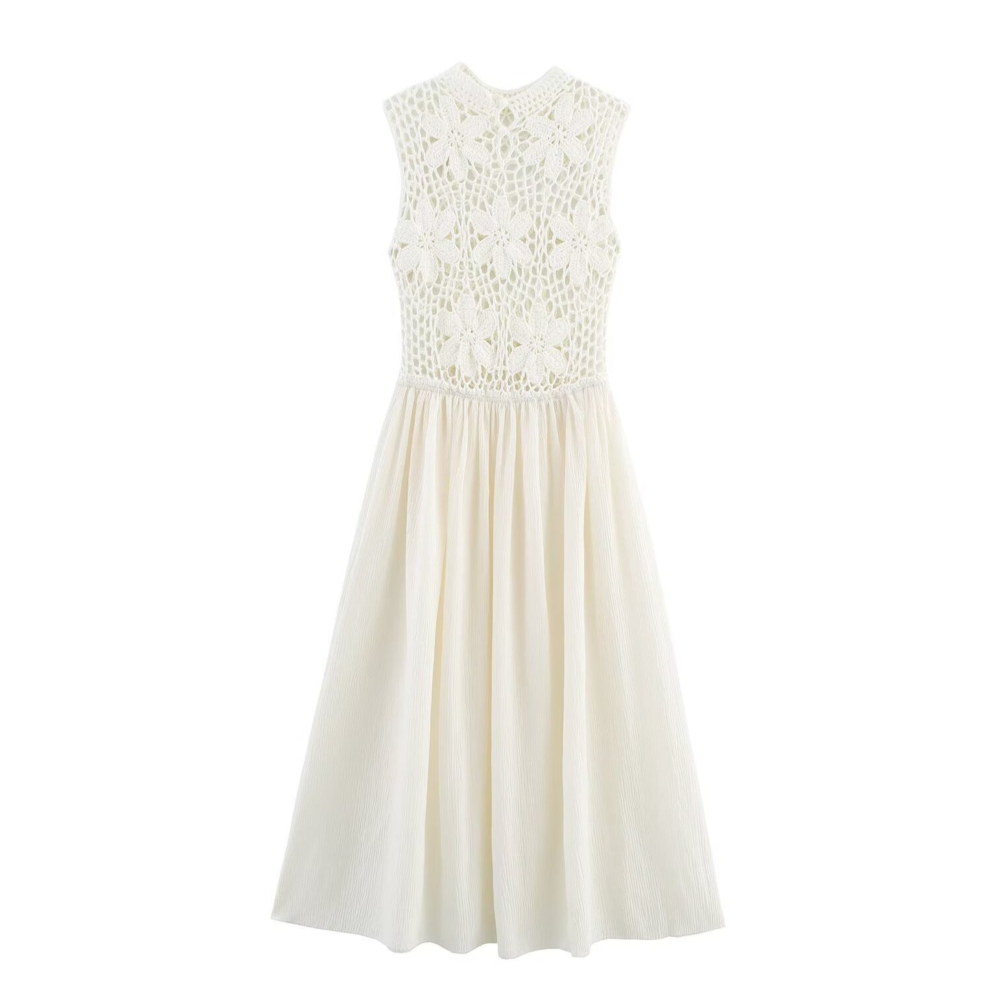 Women's New Fashion Sleeveless Flower Embroidered Splicing Midi Dress